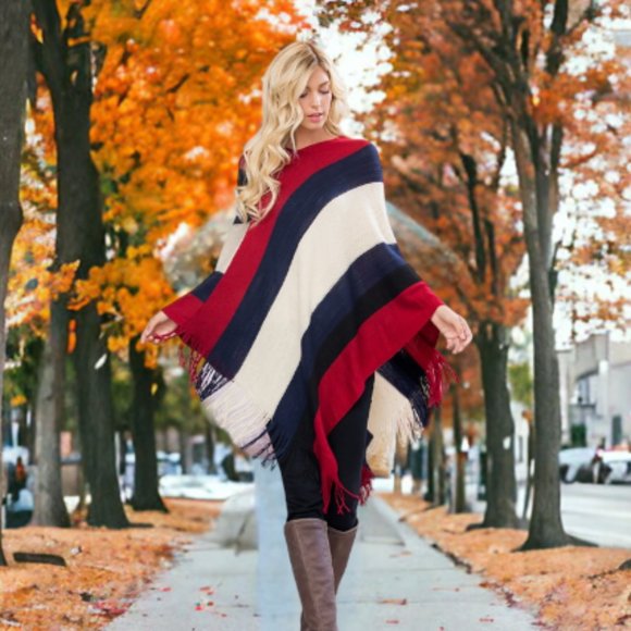 CLASSIC STRIPED PONCHO/ WRAP / SHAWL - Picture 4 of 10